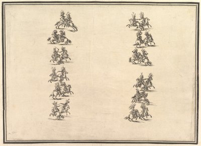 Vierentwintig ruiters duelleren en vormen twee kolommen, uit La Gara delle Stagioni, 1652 door Stefano della Bella