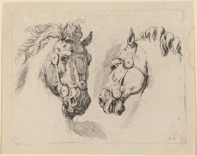 Twee paardenhoofden, waarschijnlijk 1649 door Stefano della Bella