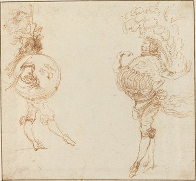 Twee mannen in gemaskerde kostuums: De aarde en een paradehelm, c. 1645 door Stefano della Bella