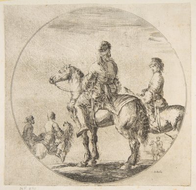 Twee Poolse ruiters met hun paarden naar links gericht, uit Figuren te Paard Cavali..., ca. 1651 door Stefano della Bella