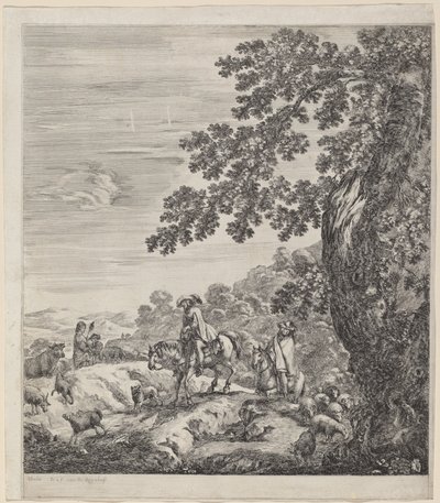 Twee Ruiters die Langs een Kudde Dieren Passeren, 1656 door Stefano della Bella