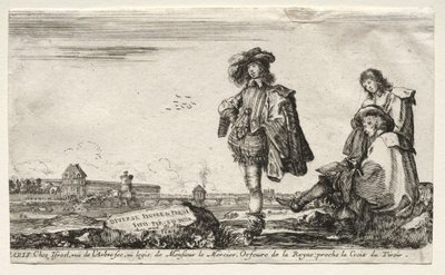 Verschillende Figuren en Landschappen: Titelpagina - Drie Figuren door Stefano della Bella