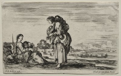 Verschillende figuren en landschappen: Twee moeders die samen praten door Stefano della Bella