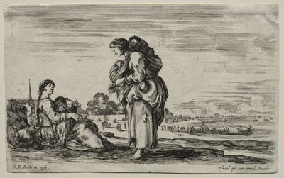 Verschillende Figuren en Landschappen: Twee Moeders die Samen Praten door Stefano della Bella