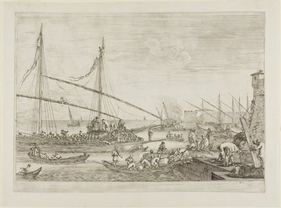 Uitzicht op vestingwerken, uit Zichten op de haven van Livorno door Stefano della Bella