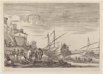 Uitzicht op Verschillende Huizen aan de Haven door Stefano della Bella