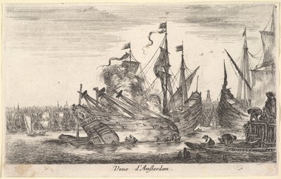 Uitzicht op de haven van Amsterdam door Stefano della Bella