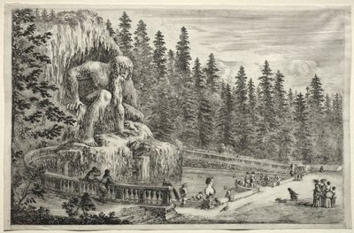 Gezichten van de Villa van Pratolino: Kolossaal Standbeeld van de Apennijnen door Stefano della Bella