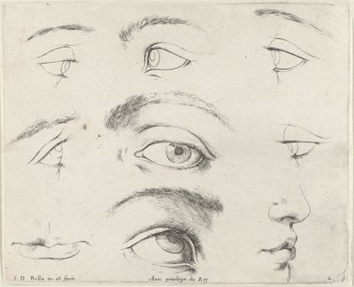 Zeven ogen, twee monden en een neus (series title: De beginselen van het tekenen, I principii del disegno) door Stefano della Bella