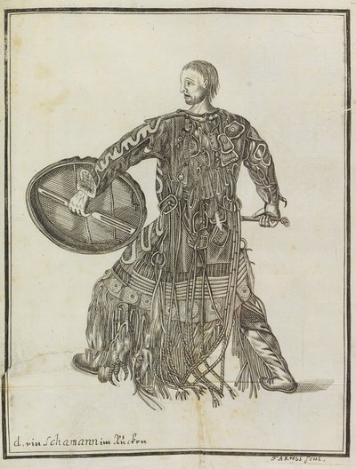 Een sjamaan. Uit Beschrijving van het land Kamtsjatka, ca. 1750 door Steller