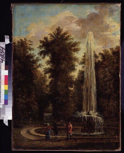 Uitzicht op een fontein in een park door Stepan Philippovich Galaktionov