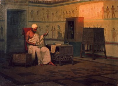 Egyptische Priester die een Papyrus leest door Stepan Wladislawowitsch Bakalowitsch