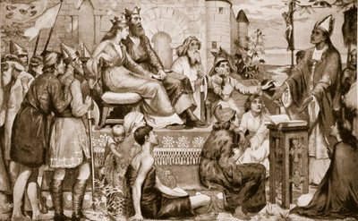 Sint-Augustinus predikt tot de Saksen, 597, illustratie uit 
