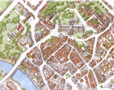 Stad York Luchtbeeld (getekend 1996) door Stephen Conlin