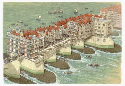 Oude London Bridge (centraal deel), ca. 1580-1600 door Stephen Conlin