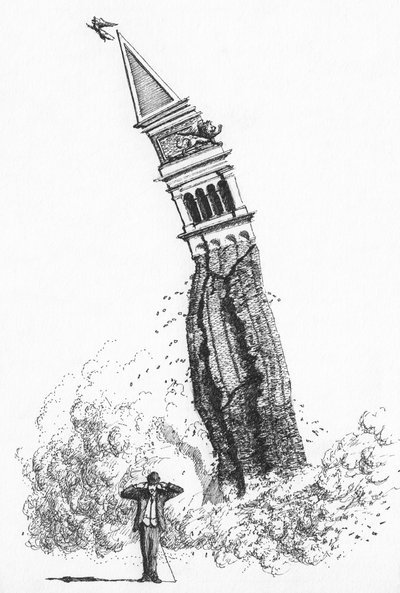 De Instorting van de Campanile op het San Marcoplein, Venetië in 1902 door Stephen Conlin