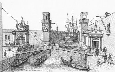 De ingang van de Arsenale, Venetië door Stephen Conlin