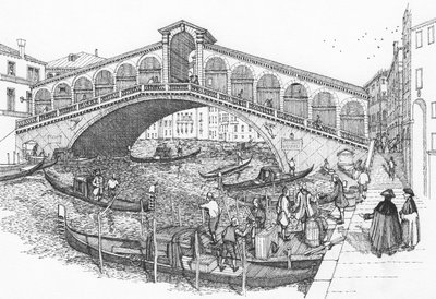 De Rialtobrug, Venetië in de 18e eeuw door Stephen Conlin