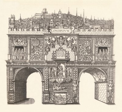 Triomfboog opgericht ter ere van de intocht van koning James in Londen, 1604 door Stephen Harrison