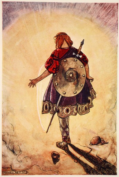 Cuchulain volgt het Schitterende Wiel, illustratie uit 