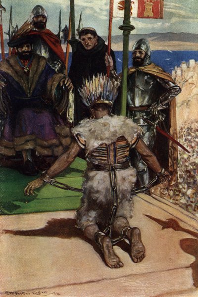 Montezuma II gevangen genomen door Hernan Cortes in 1519 door Stephen Reid