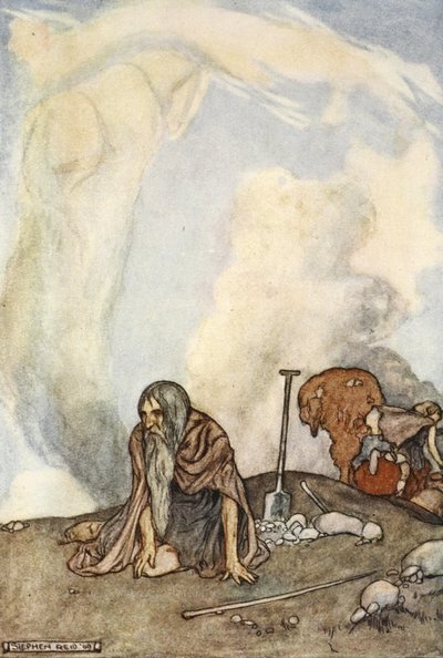 Het witte paard was uit hun ogen verdwenen als een krans van mist, illustratie uit 