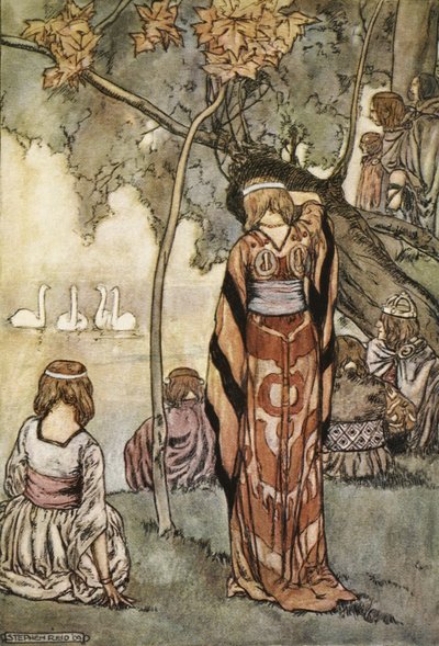 Ze maakten een kampement en de zwanen zongen voor hen, illustratie uit 