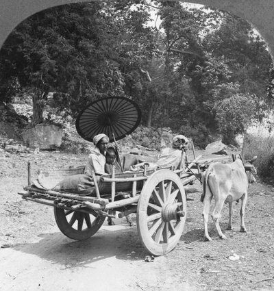 Familie op reis door de jungle bij Mingun, Birma, 1908 door Stereo Travel Co