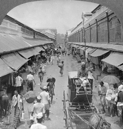 Een van de belangrijkste inheemse markten, Rangoon, Birma, 1908 door Stereo Travel Co