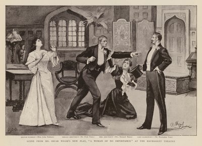 Scène uit het toneelstuk, A Woman of No Importance, door Oscar Wilde door Stewart Browne
