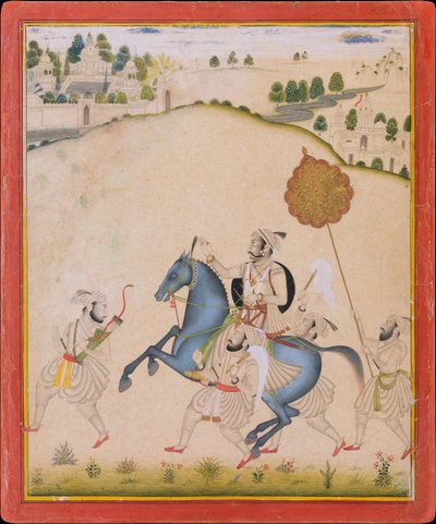 Maharana Amar Singh II Rijdend op een Jodhpur Paard door Stipple Master