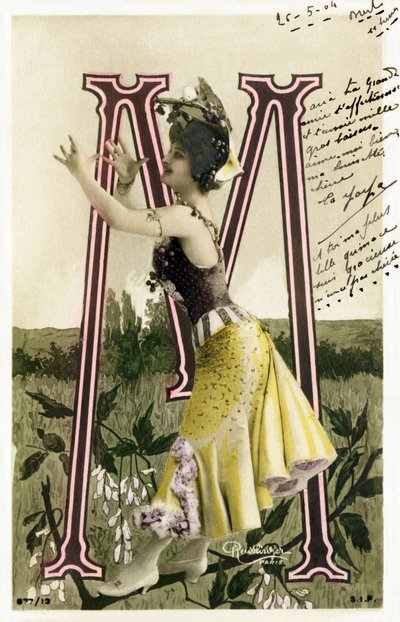 M: Mlle Marville, artiest uit de jaren 1900 - alfabet in ansichtkaart door Studio Reutlinger