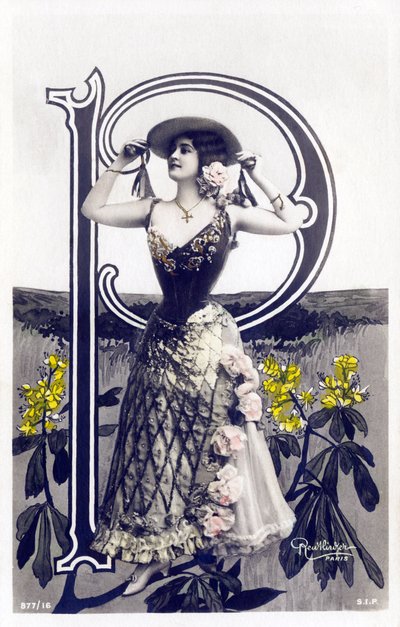 P: Mlle Lolita, artiest uit de jaren 1900 - Alfabet op ansichtkaart door Studio Reutlinger