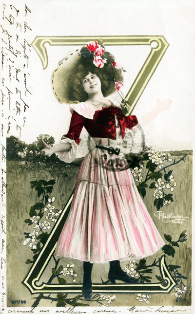 Z: Constance Elise De Vere, Franse actrice van Engelse afkomst geboren in België, alfabet in ansichtkaart door Studio Reutlinger