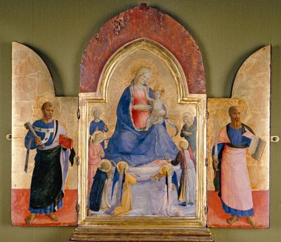 Maagd en Kind met engelen en Dominicaanse heilige, Sint Petrus links, Sint Paulus rechts door Studio of Fra Angelico