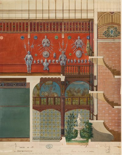 Architecturale tekening van het interieur van het huis van de Comte de Nieuwerkerke, ca. 1870 door Studio of Hector Martin Lefuel.