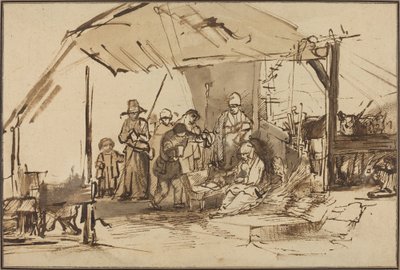De aanbidding van de herders door Studio of Rembrandt van Rijn