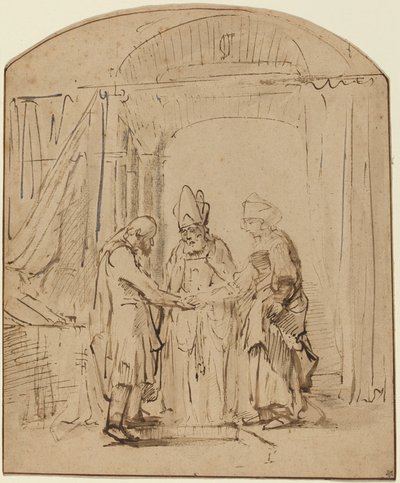 De Verloving van de Heilige Maagd door Studio of Rembrandt van Rijn