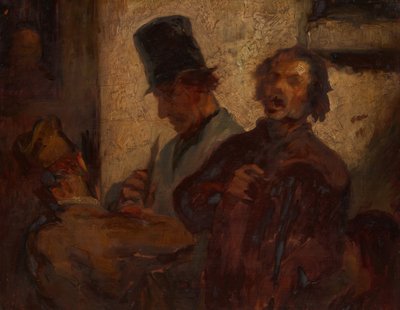 Straatmuzikanten, ca. 1855 door Style of Honoré Victorin Daumier.