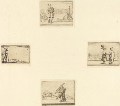 Blad met Etsen door Style of Jacques Callot