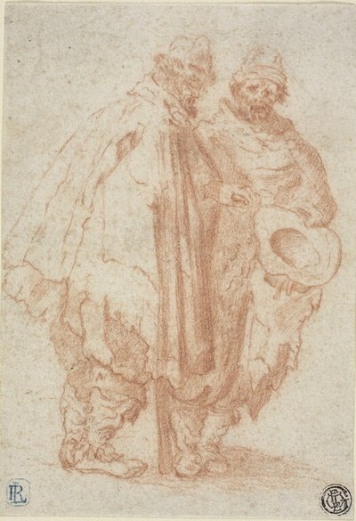 Twee mannen met baarden en gerafelde mantels door Style of Jacques Callot
