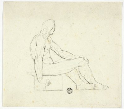 Zittend mannelijk naakt door Style of Jacques Louis David