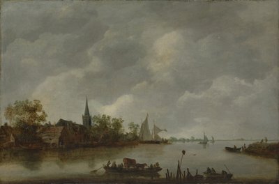 Riviergezicht met een Dorpskerk door Style of Jan van Goyen