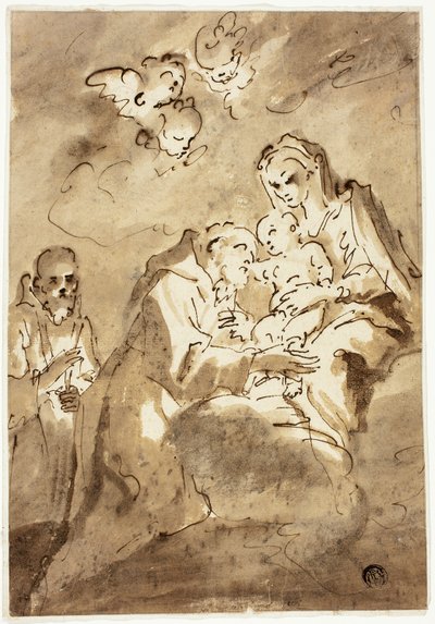 Madonna met kind aanbeden door Franciscus door Style of Pietro Novelli