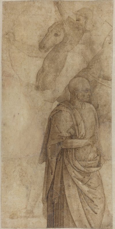 Ruiter en Staande Gedrapeerde Man, naar de Oudheid door Style of Pietro Perugino