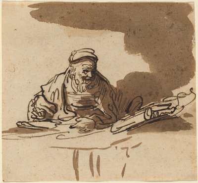 Een Oude Geleerde aan Zijn Bureau door Style of Rembrandt van Rijn