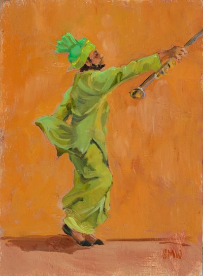 Indiase groene danser met chimta door Sue Wales