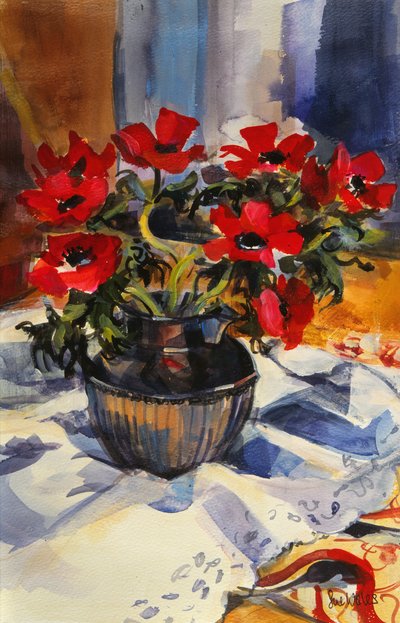 Rode anemonen door Sue Wales