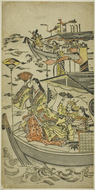 Lady Tamamushi die een waaierschijf omhoog houdt door Sugimura Jihei