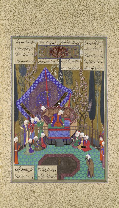 Zal raadpleegt de magiërs, Folio 73v uit het Shahnama Boek der Koningen door Sultan Muhammad